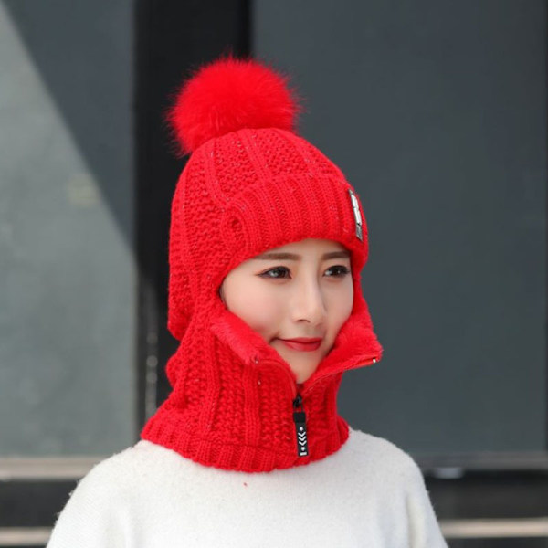 1 topp ull stickad hatt skidhatt set vindtät vinter utomhus red