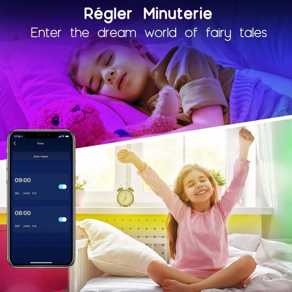 Led-strimmel 20m, Led-soveværelse Bluetooth, Led-strimmel styret af AP