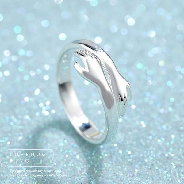 Silver Open Ring med knäppta händer Justerbar ring för kvinnor Flickor