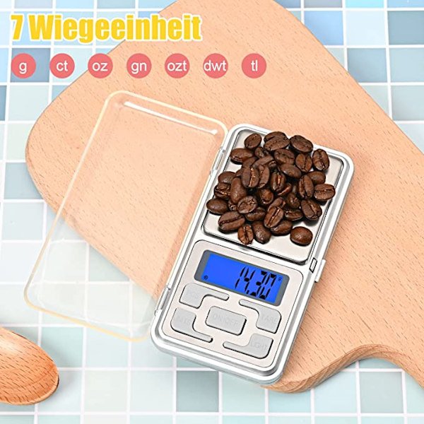 Præcisionskøkkenvægt 500g/ 0,01g med baggrundsbelyst LCD-display