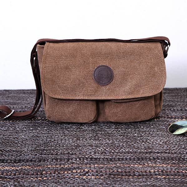 10 tommers lerret skuldertaske (unisex brun), iPad messenger taske,