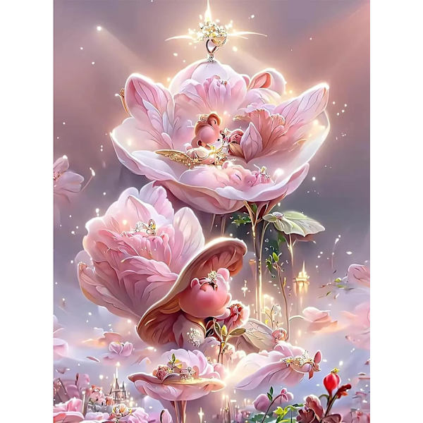 30x40cm, rosa blomma 5d diamantmålad strassbroderi burk