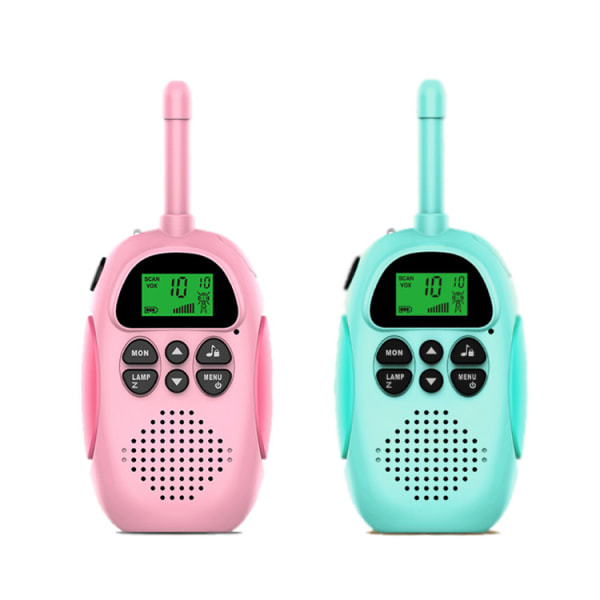 Lang række genopladelige walkie talkie, en blå og en pink to
