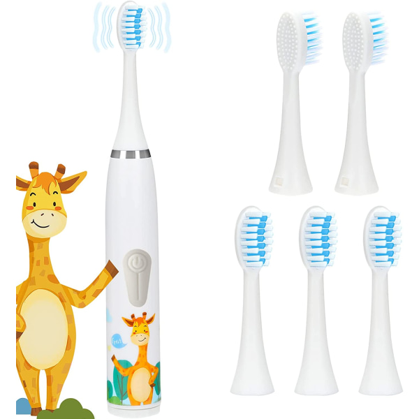 Elektrisk tandbørste til børn til 3-12, batteritandbørste med 5 sønner