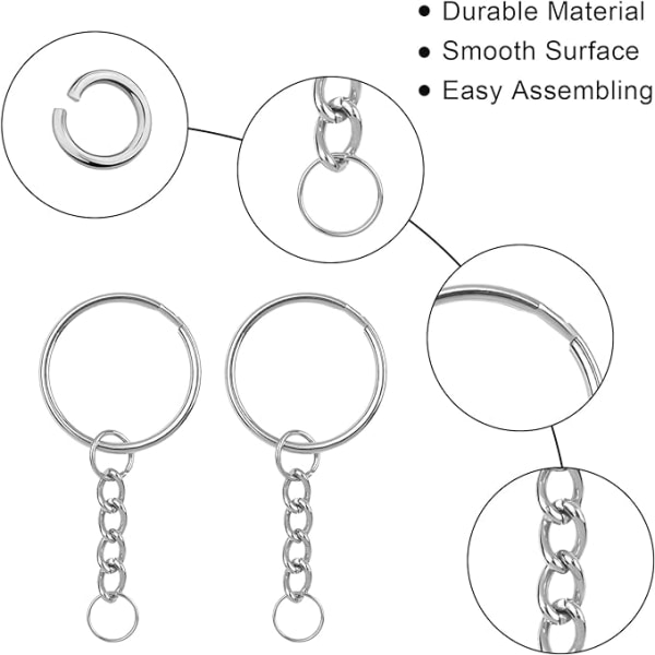 100 Pieces 25mm Keychain Attachment Kit Chain Stainless Steel Rin