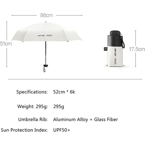 Hvid-foldbar paraply bærbar lommeparaply solbeskyttelse A