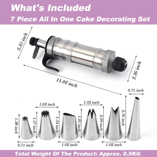 Icing Dekoration Pistol Sæt, Rustfrit Stål Dessert Dekoratør Kage