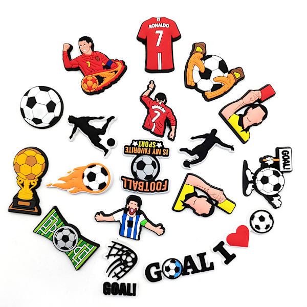 18 stykker 3D Clog Sandaler Ornamenter (Fotballserie), Sko Charms,