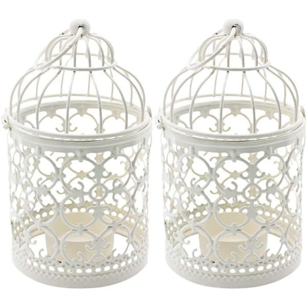2 stykker dekorativ fuglebur lysestake ornament, (hvit-8 *