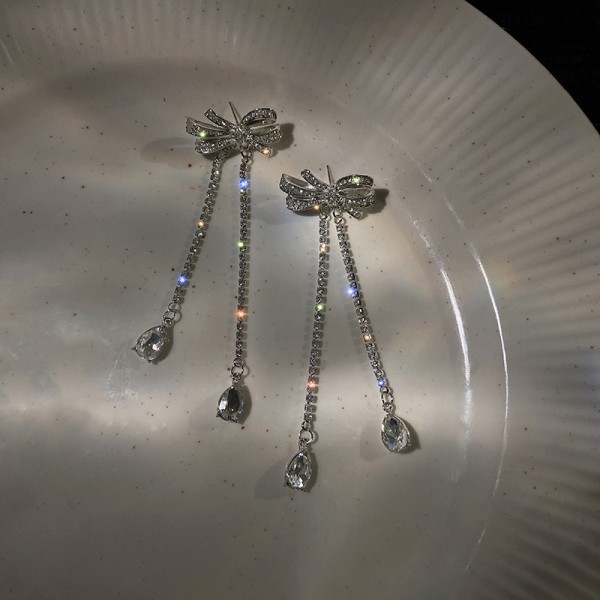 1 par 925 silver nålar med diamanter fjärilsörhängen långa t