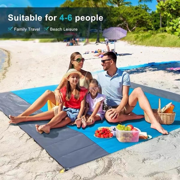 (Blå)Strandmatte piknikteppe 200x210 cm Ultralett strandteppe