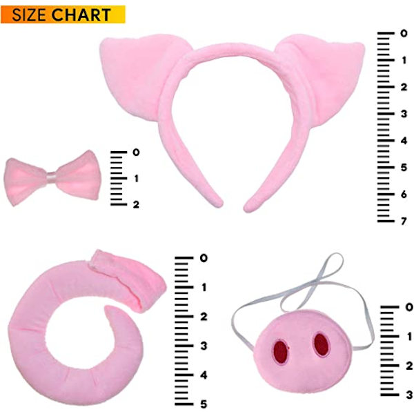 Sæt med tilbehør til grise-kostume - Fuzzy Pink Pig Ears Hovedbøjle, Bowt