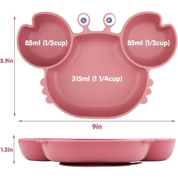 Pink - 5-delte babytallerkener lavet af skridsikker silikone med suge