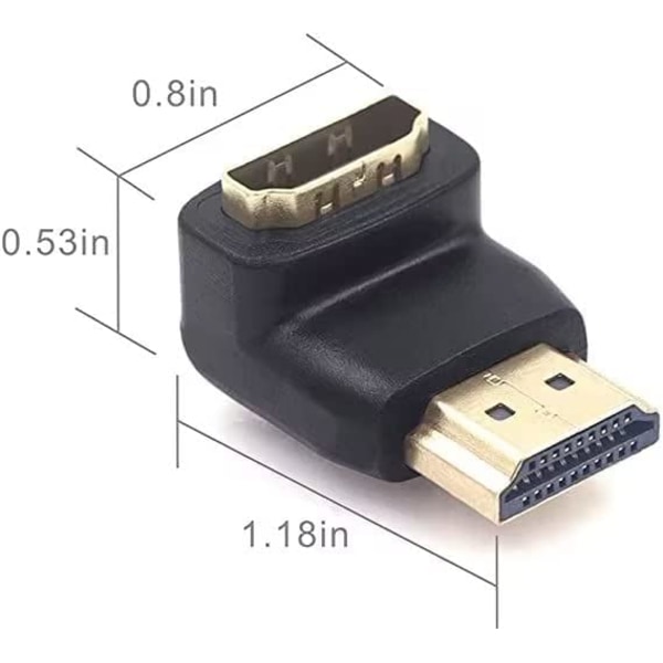 2-pack HDMI-adapter 90 grader och 270 grader rät vinkel hane till
