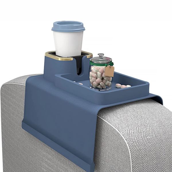 (Blå) Sofa Tray, Sofa Cup Holder Tray, Multifunksjonell Silikon