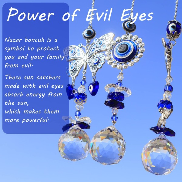 Crystal Angel Suncatcher med Feng Shui Turkish Blue Evil Eye Pr