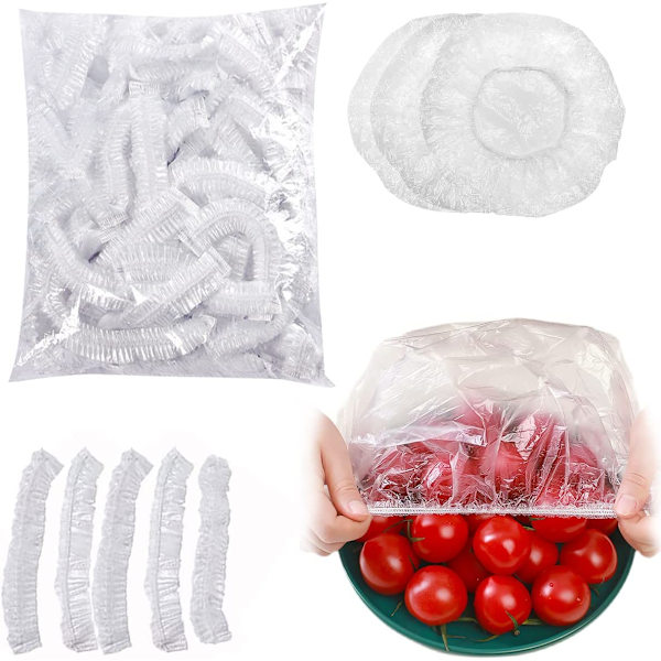 Friske opbevaringsposer 200 stk., elastisk fødevarebeskyttelseslåg, gennemsigtig strækbar plastskål