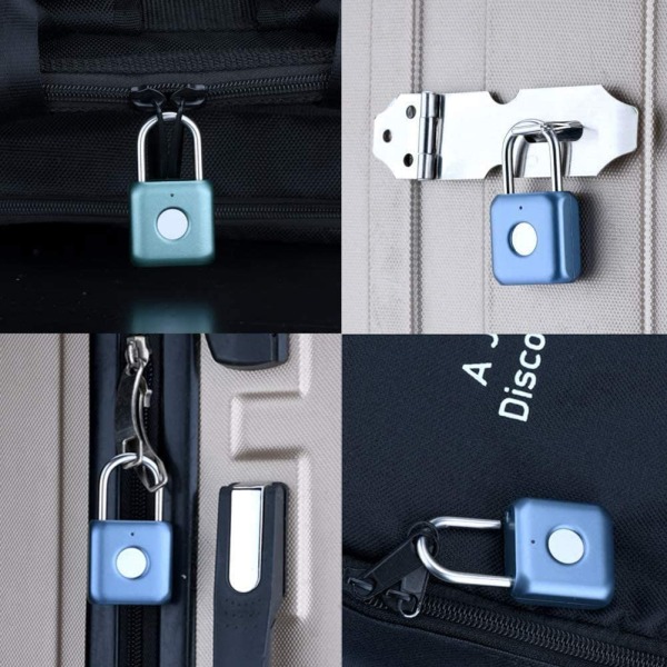 (Blå) Fingeraftrykspadlock Mini Smart Padlock Nøglefri USB-opladning