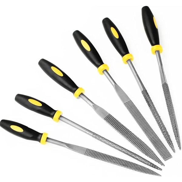 Needle Files Set of 6 with Metal Handle, 4 x 160mm Small Metal Files: Flat, Flat, Square,