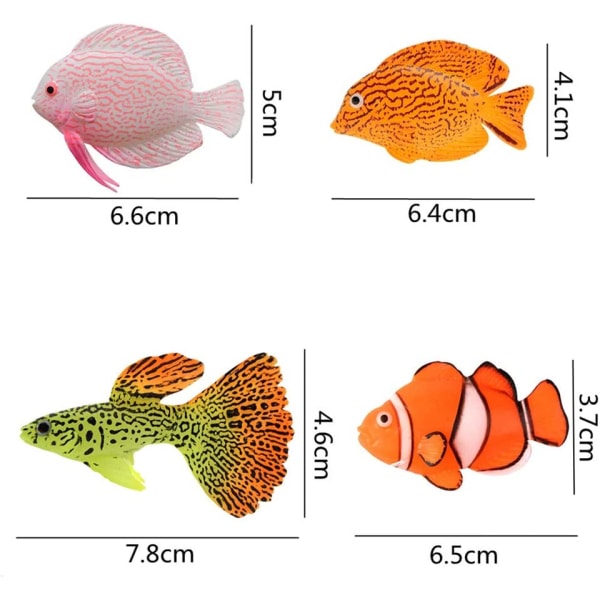 Sæt med 4 kunstige fisk til farverig akvariedekoration