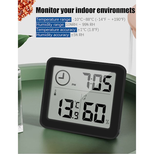 Digitalt termometer/hygrometer 3,2” LCD stor skjerm innendørs