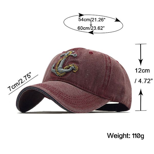 Båt Ankare Broderad Denim Baseball Retro Hatt (röd)