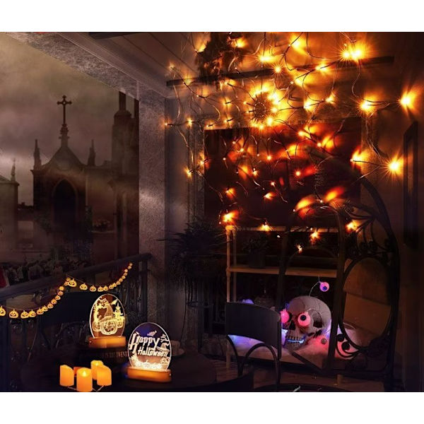 Halloween Edderkoppevæv Dekoration LED Edderkoppevæv Lys med Plys