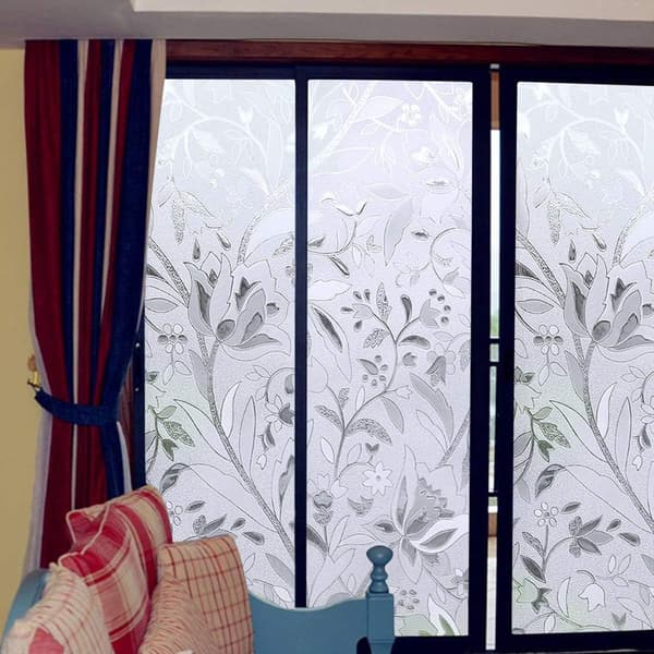 45x200cm - Opaque Tulip Pattern Non-Adhesive Decorative Window F