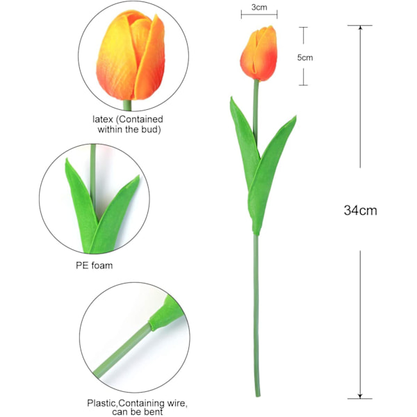 20 stk. Kunstige Tulipaner i Latex, der ligner ægte