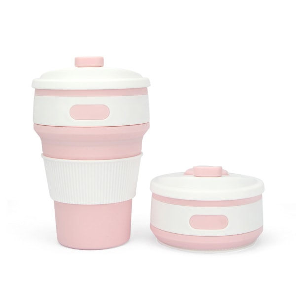 Sammenleggbar kopp silikon 350ml (rosa) kaffekopp reisekopp gjenbrukbar