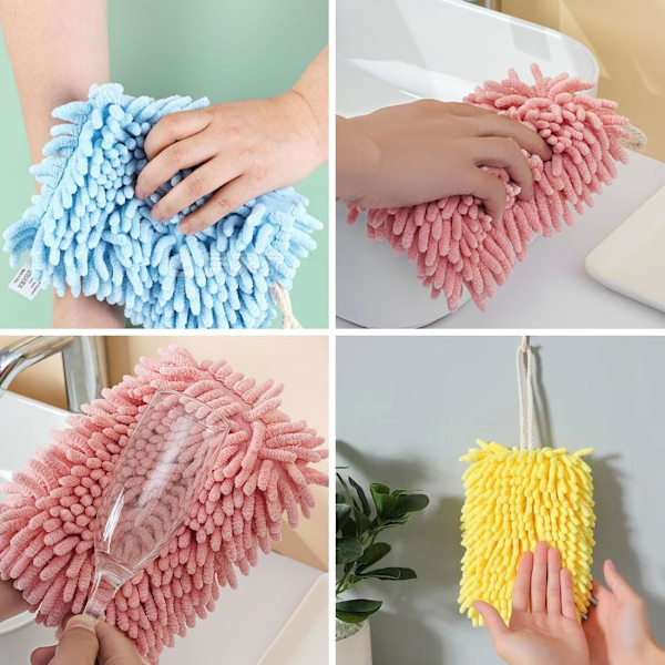 Handduk - Mjuk och fluffig mikrofiberhandduk Superabsorberande Snabbtorkande handdukar för kök och badrum (4 färger, gul, rosa, blå, grå)
