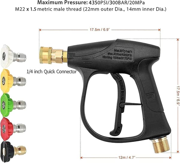 Høytrykksspylerpistol med 5 spraydyser