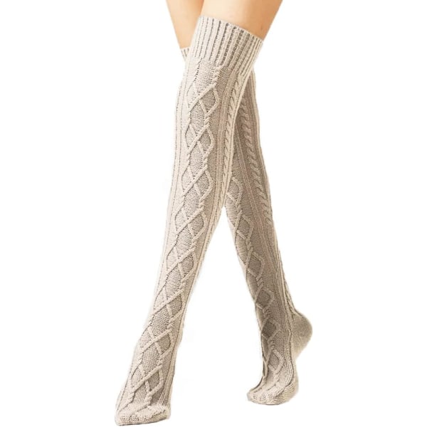 Lange striksokker til kvinder - Beige,Vintervarme lårhøje sokker,Wi