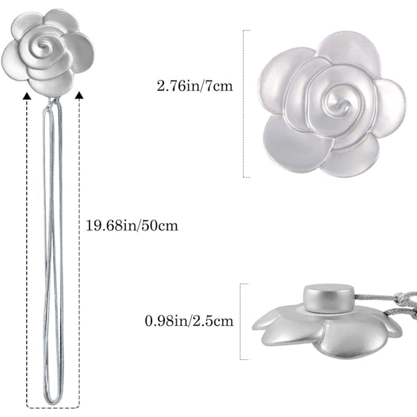 Magnetisk gardinuppsättning i form av kamelia, 1 par, silver