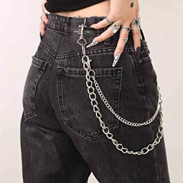 (Sølv)Hip Hop Bukser Jean Kæde Goth Punk Sølv Bukser Kæde