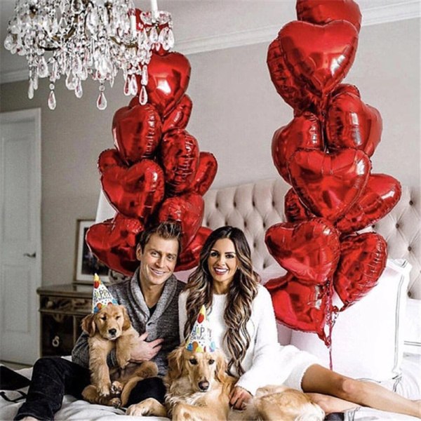 25 stykker 18 tommer rød hjerteformet ballon til bryllupsforlovere