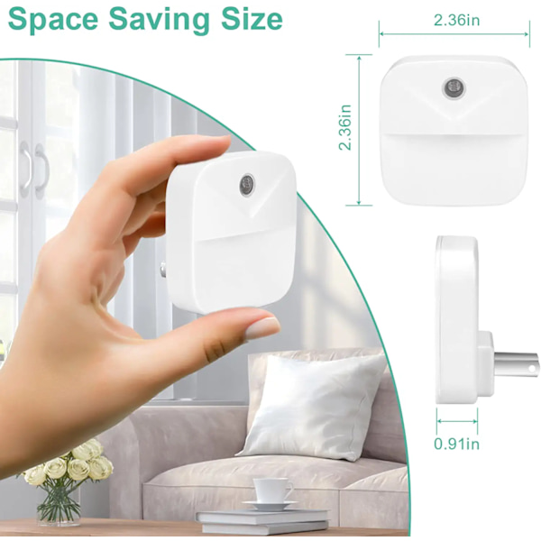 6 stk. natlys med stik, hvide LED-natlys med smart skumringssensor