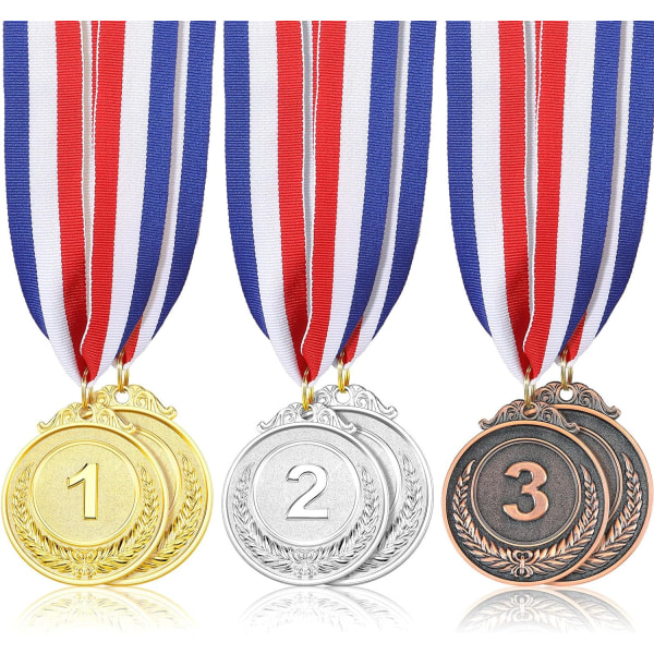 6 stycken guld silver brons medaljer pris medaljer guld silver brons olympiska pris medaljer 1:a 2:a 3:e med band för olympiska stil tävlingar fest dekorationer