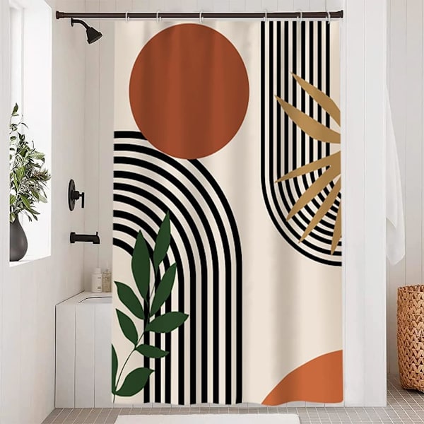 120x180cm Abstrakt Bruseforhæng, Bruseforhæng Terrakotta Geometriske Sorte Linjer Moderne Minimalistisk Badeforhæng Anti Mug Vandafvisende Vaskbart Polyesterstof Badeforhæng
