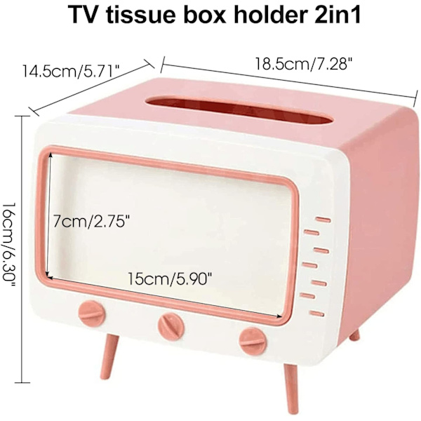 Retro TV-formet tissueboksholder i pink (7,28*5,70*6,29 tommer)