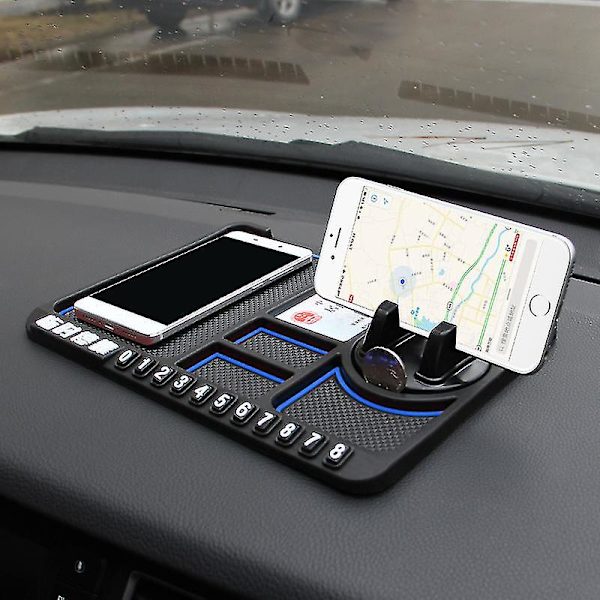 Auton kojelaudan liukumaton mattoalusta GPS-matkapuhelimen pidiketelineen numerokilven lisävarusteet（Musta）