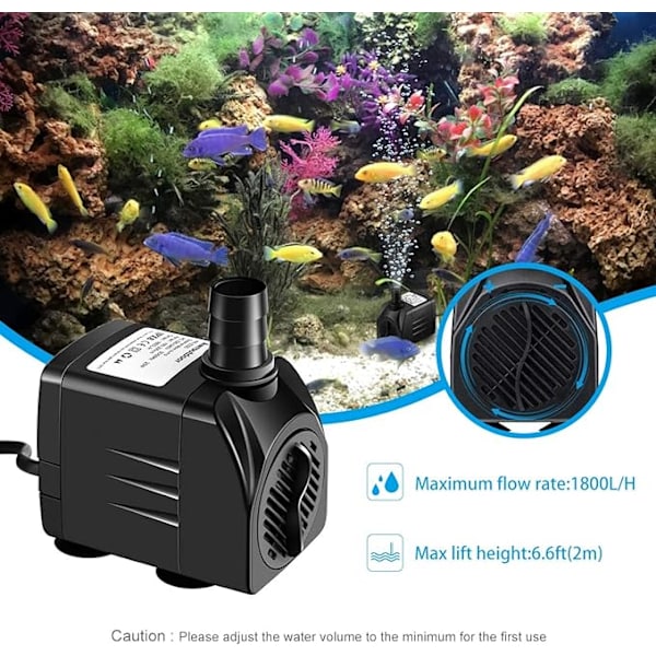 1 stk. nedsænkelig vandpumpe, 25W 1800L/H miniakvariepumpe, justerbar springvandspumpe til damspringvand, fisketank med 3 dyser, 1,9 m ledning (støj 20 til 30 DB)