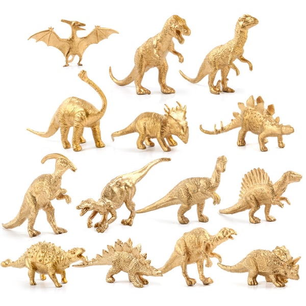 Metallic Gold Plastic Dinosaurs Figur Legetøj, 14 STK Jumbo G
