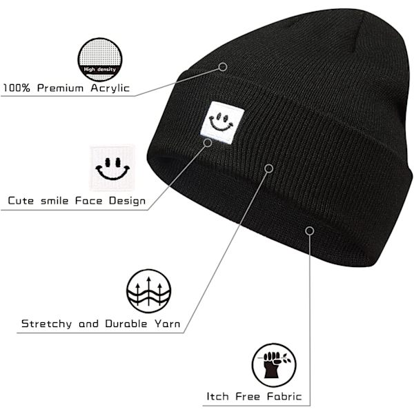 Strikhue Beanie Hat til Mænd/Kvinder 2Pack sort/rød