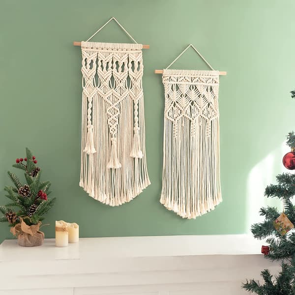 2 stk Makrame Væghængning Boho Hjem Chic Bohemian Geo