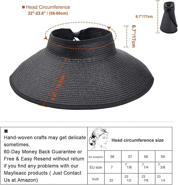 Visor Halm Strand Solhat Bred Skygge til Kvinder UPF 50+ Sommer