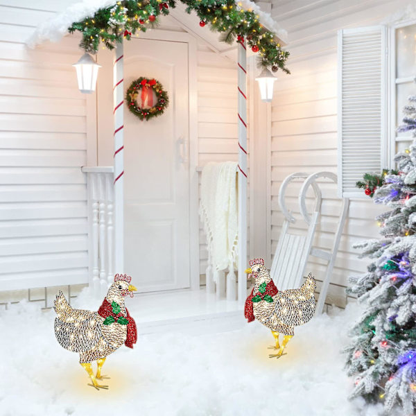 Lysende kylling, dekorativ havebunke LED juleornament