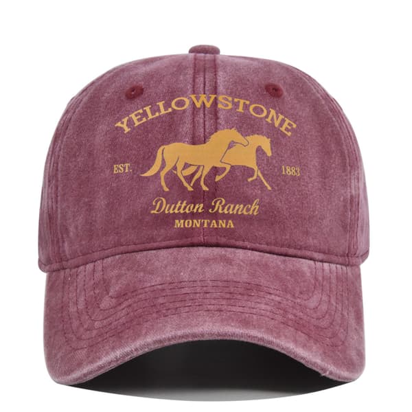 Basebollkeps med graffititryck \"YELLOWSTONE\" Wine red