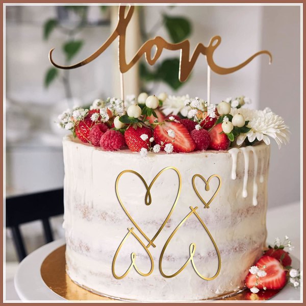 5 stykker kage topper, guld akryl hjerte, kage dekoration, bryllup