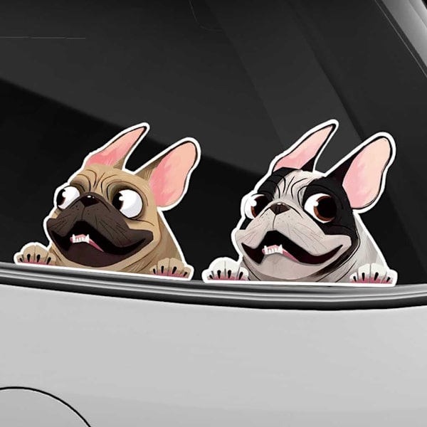 Kolmiosainen hauskojen bulldog-auton tarrojen sarja Ranskan bulldog-auto